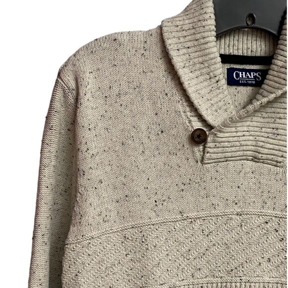 Chaps Men's Pullover Sweater Size M Ivory/Cream Shawl Collar Soft Cotton - Picture 6 of 16